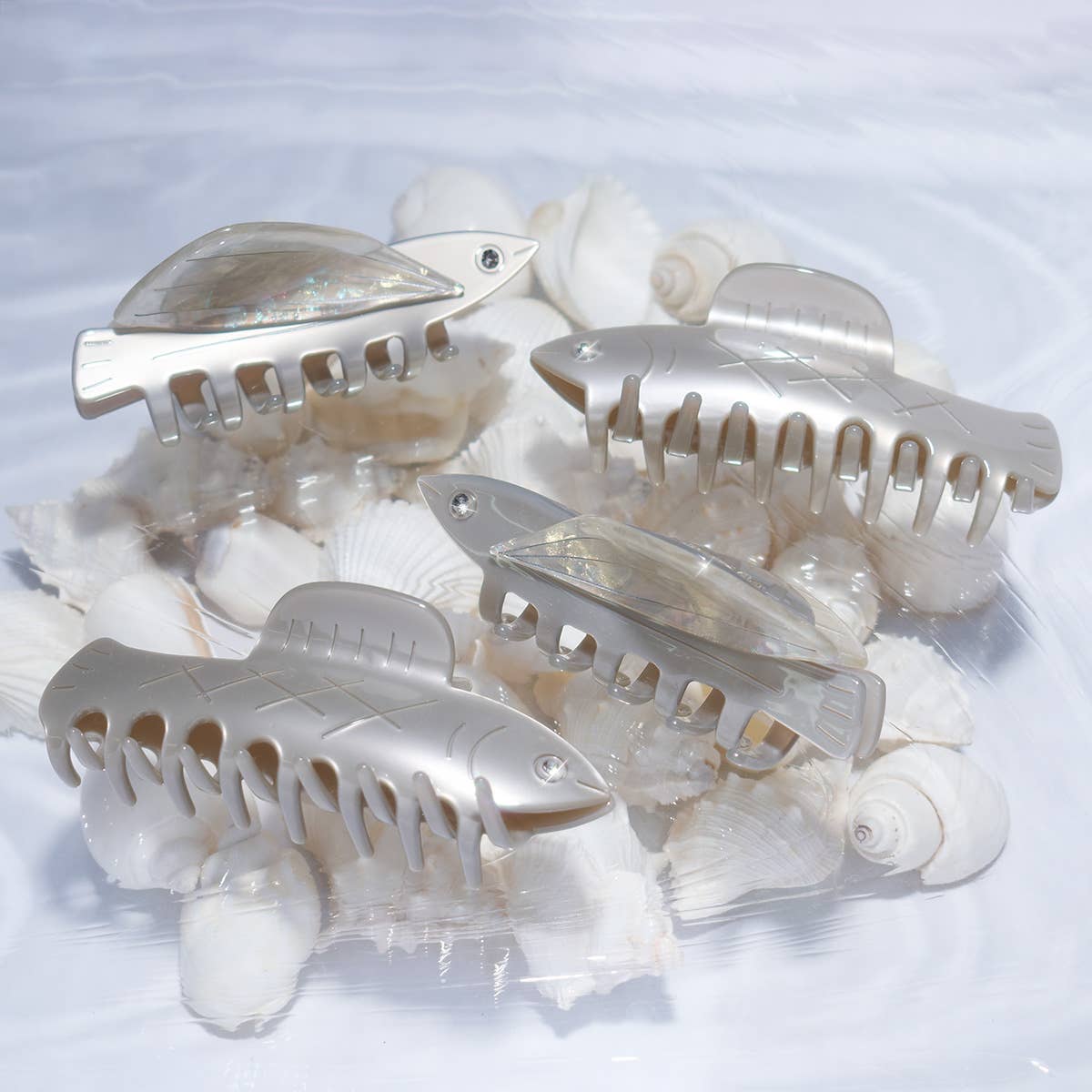 Flying Fish Silver Acetate  Hair Claw Clip with Rhinestone