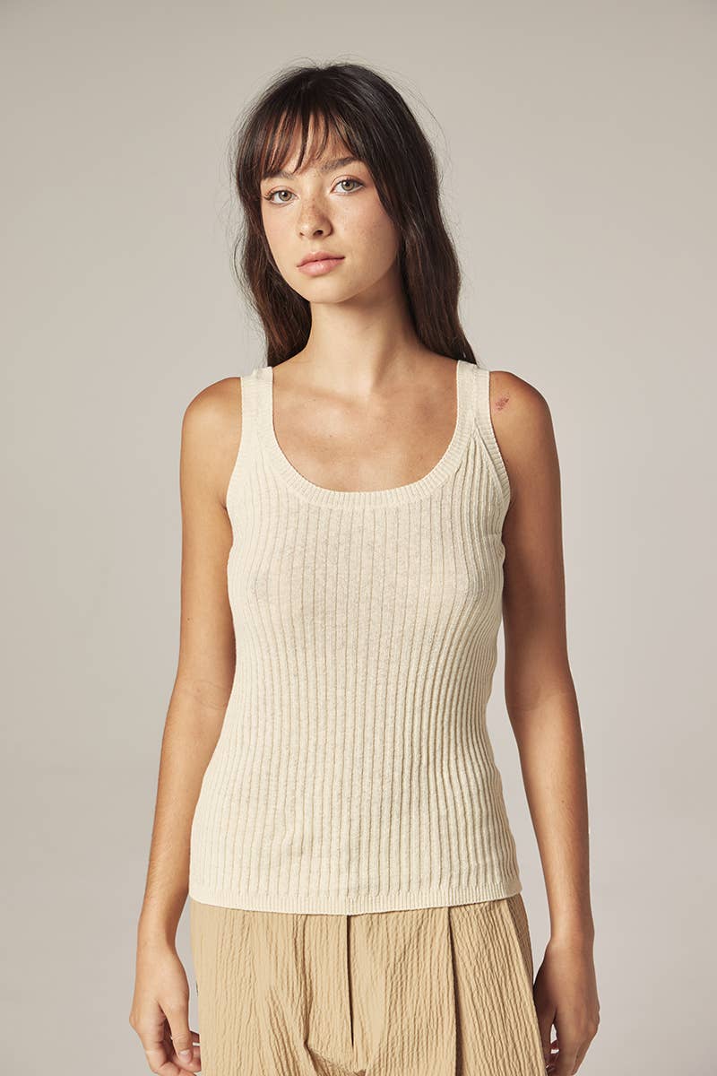 Cotton linen blend rib cami