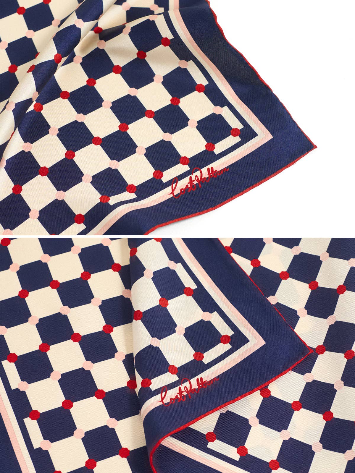 "Checkerboard" Silk  Bandana Scarf - Blue