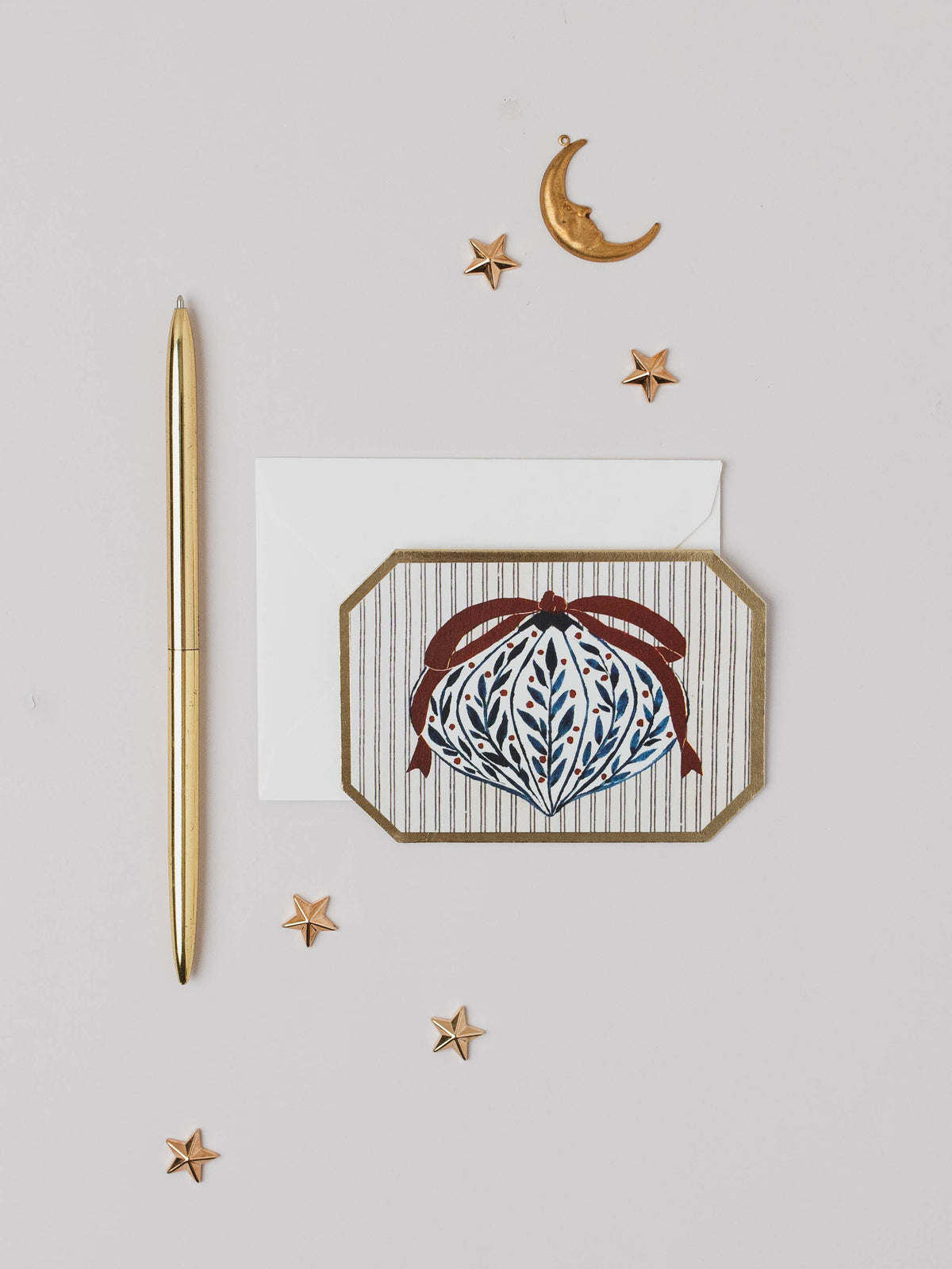 CHRISTMAS BLUE BAUBLE BOTANICAL DIE CUT MINI HOLIDAY CARD