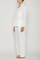 Classic Pajama Set With Flower Trim - White