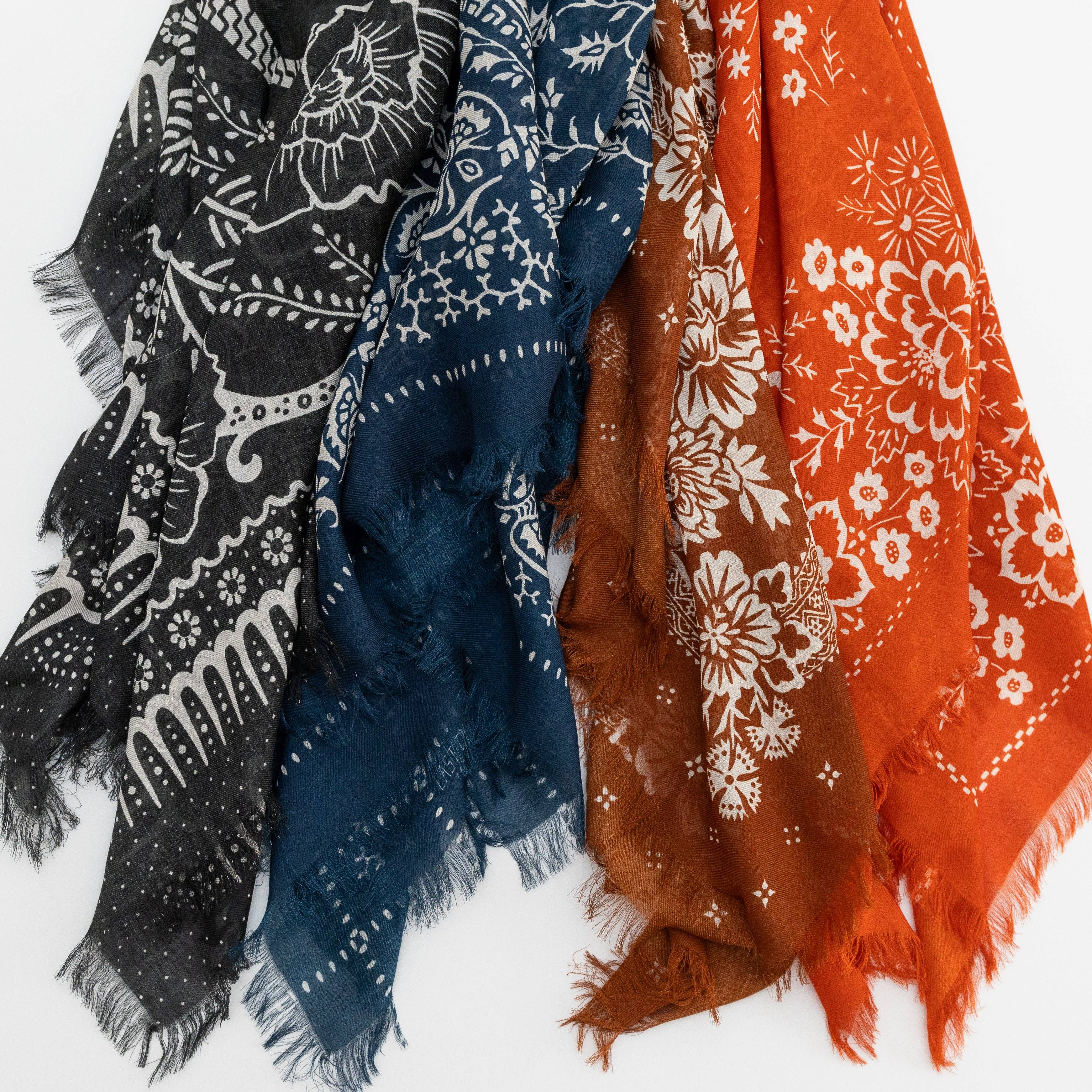 Oversize Fringe Bandana - Paisley in Navy