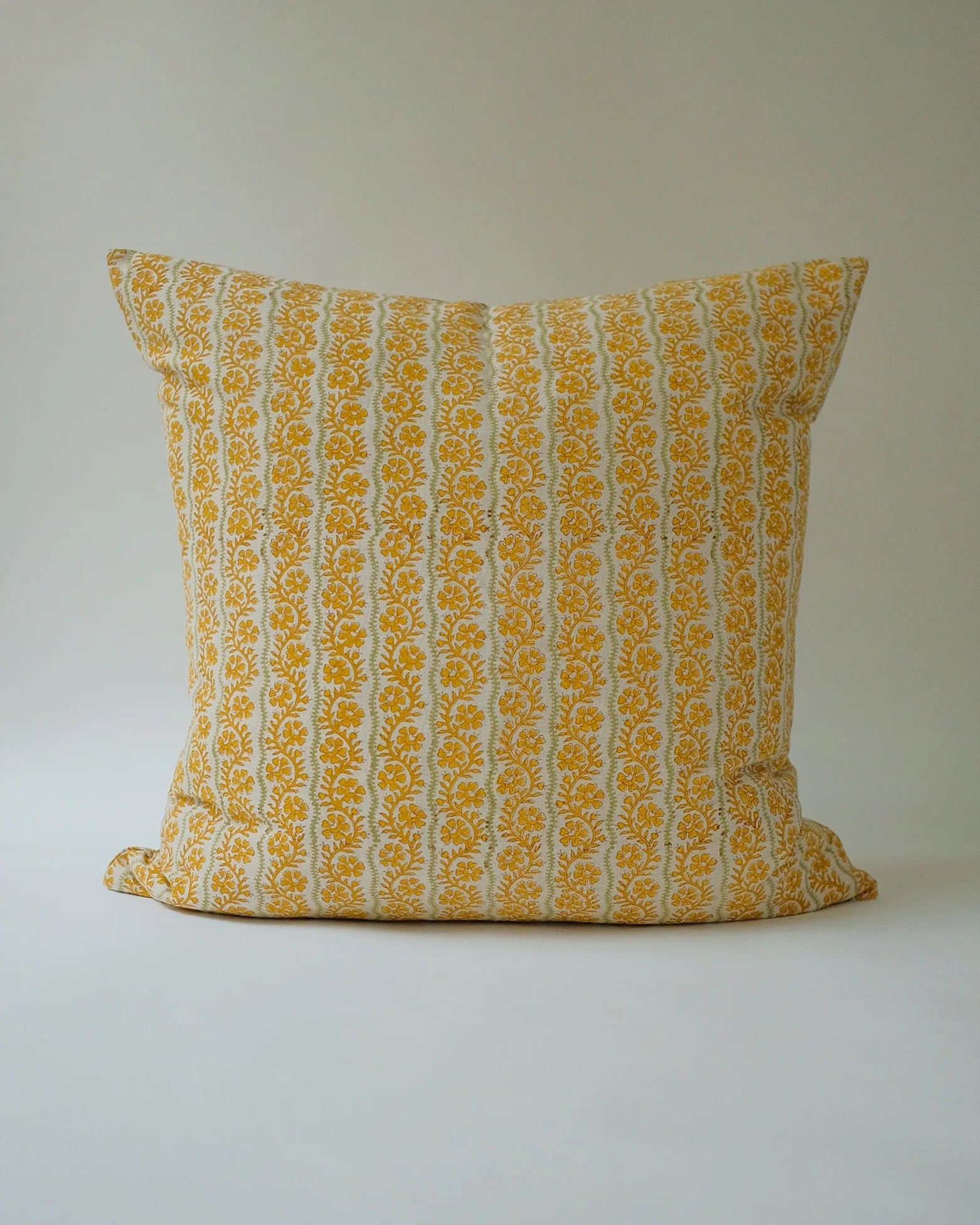 VIPIN - HAND BLOCK-PRINTED LINEN PILLOW (YELLOW) 22x22"