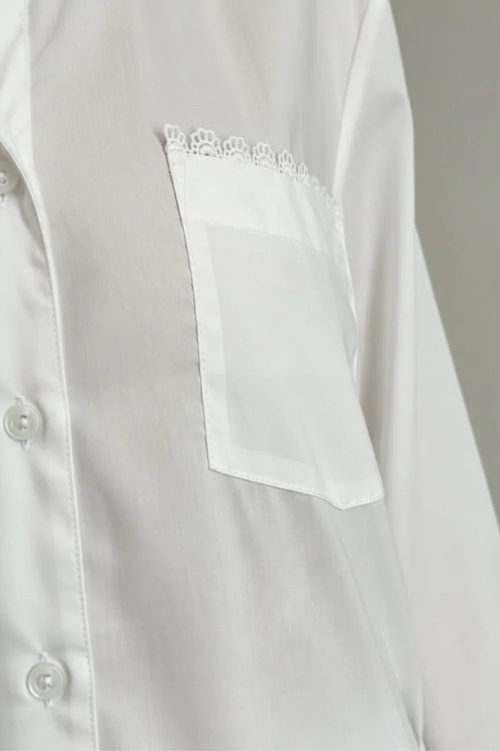 Classic Pajama Set With Flower Trim - White