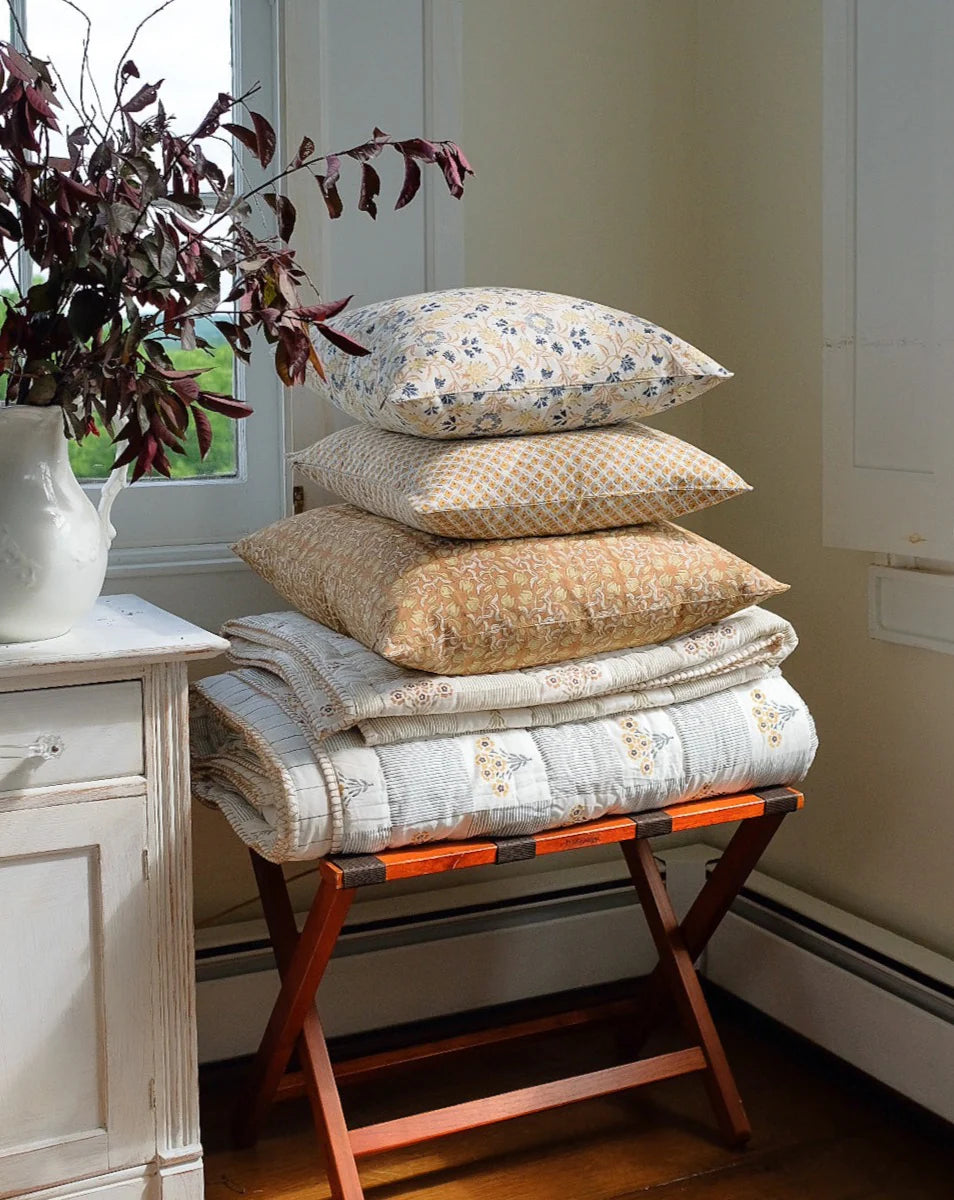 SHABANA - HAND BLOCK-PRINTED REVERSIBLE QUILT THROW - BLUE
