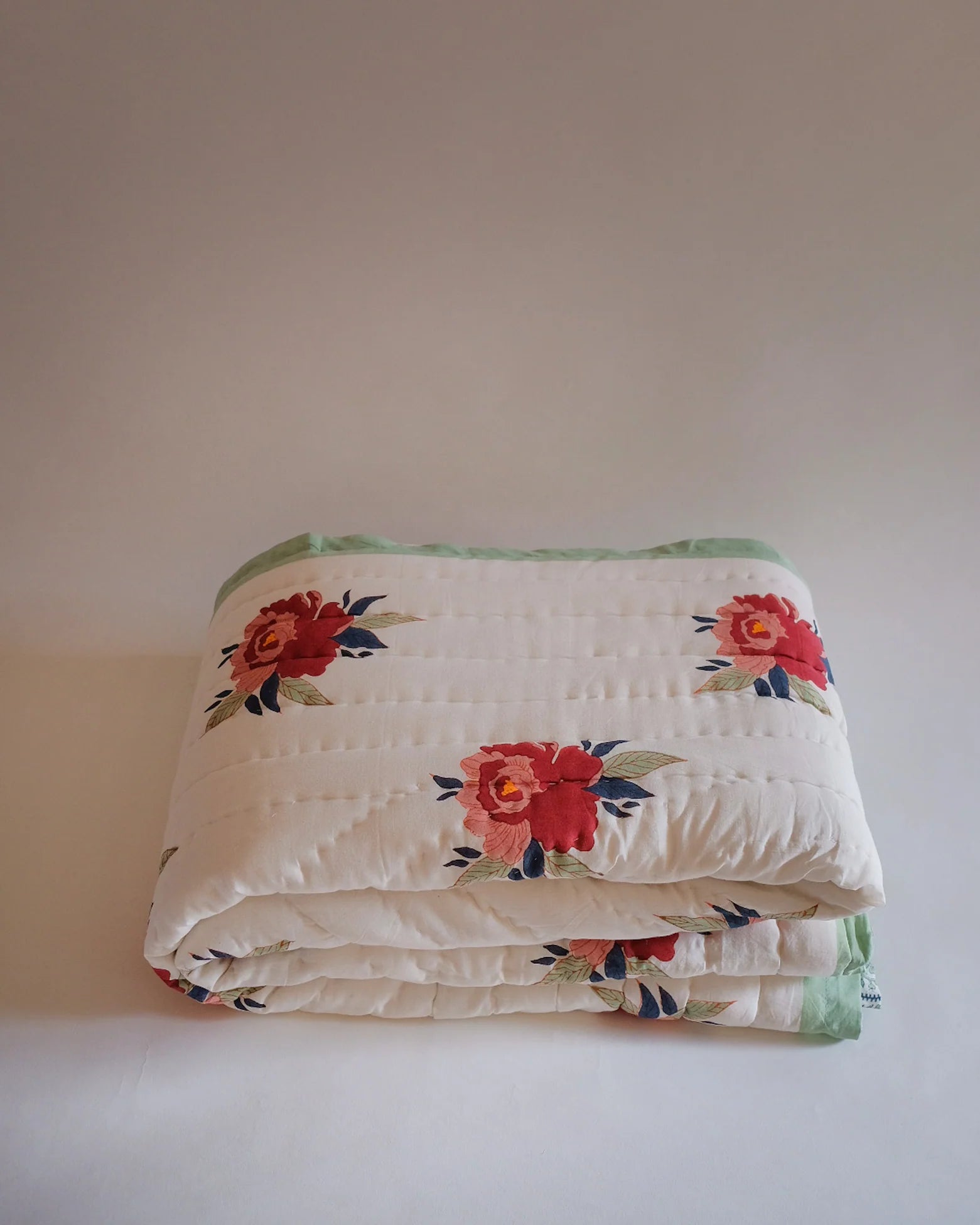 Babita - Hand Block-printed Reversible Quilt, Red