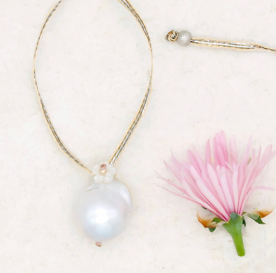 Baroque Pearl on Ribbon Necklace