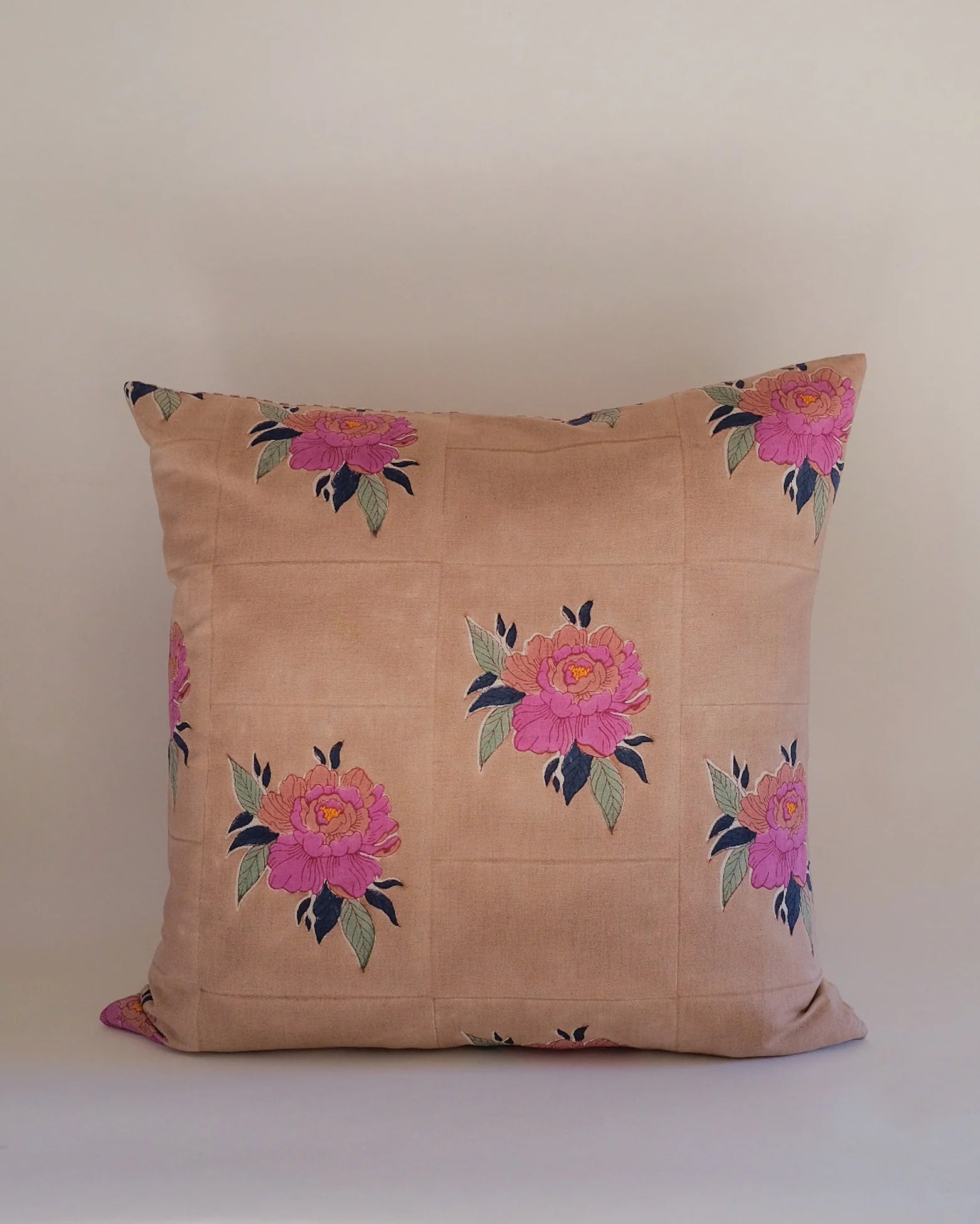 BABITA - HAND BLOCK-PRINTED LINEN PILLOW (OLD ROSE) 22x22"