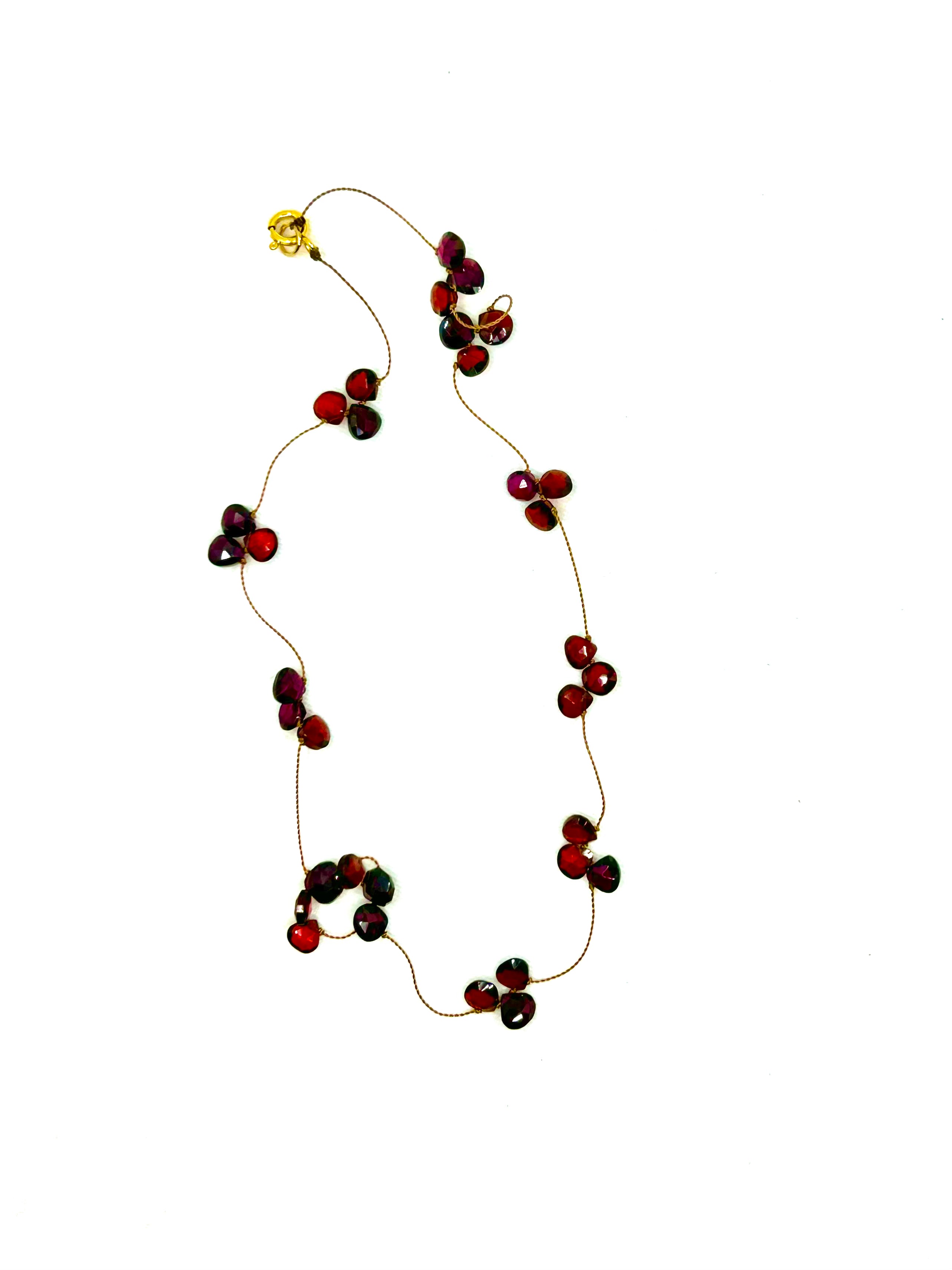 Hand Knot Heart Shape Garnet Petal Necklace w/ Gold-Filled Clap