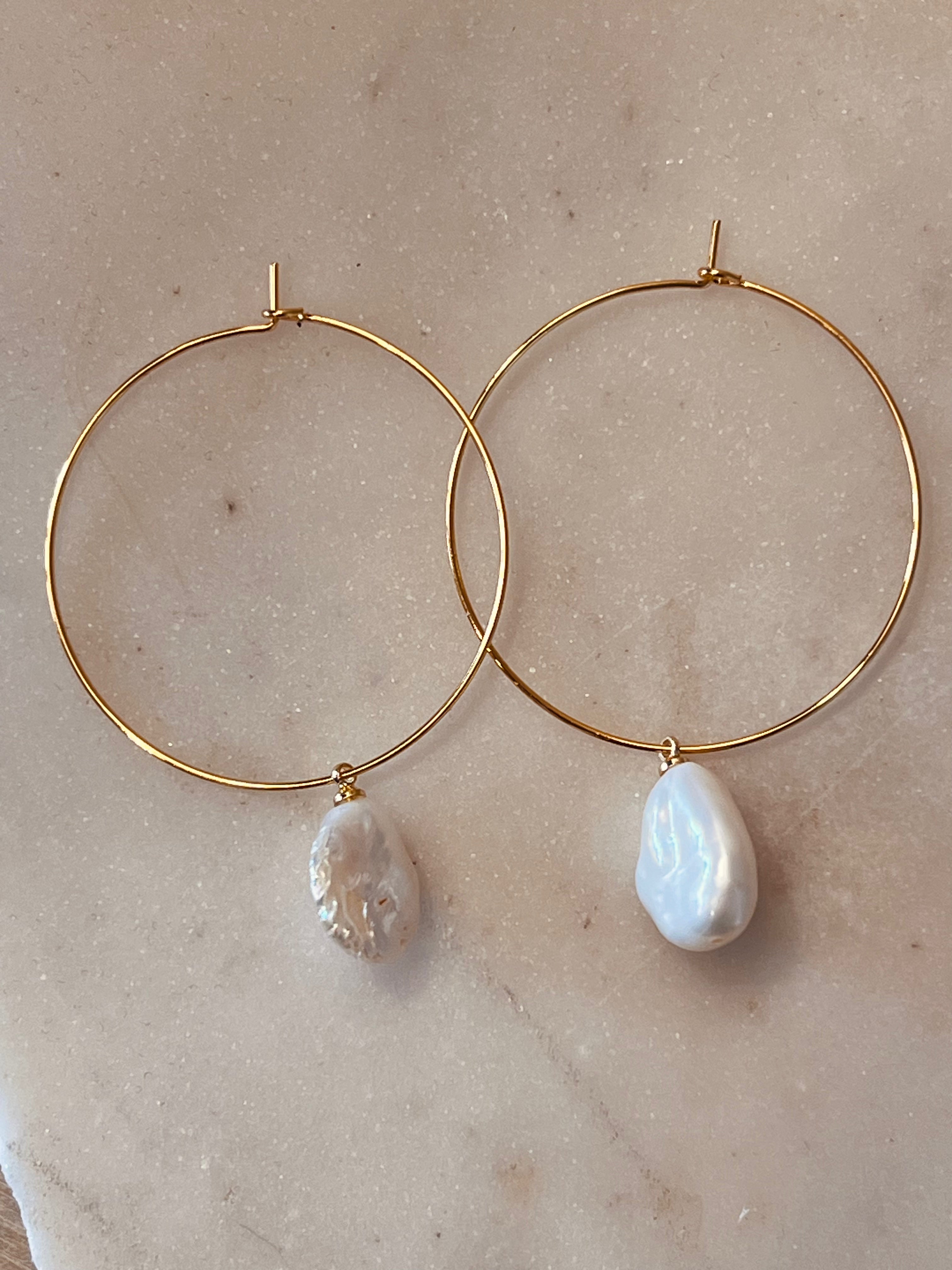 Baroque Pearl Dangler Hoop Earrings