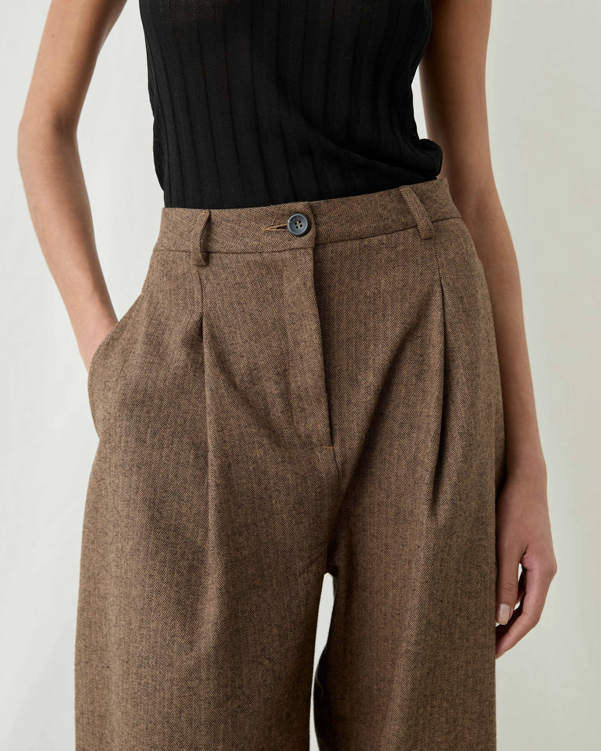 Tango Herringbone Brown Trousers