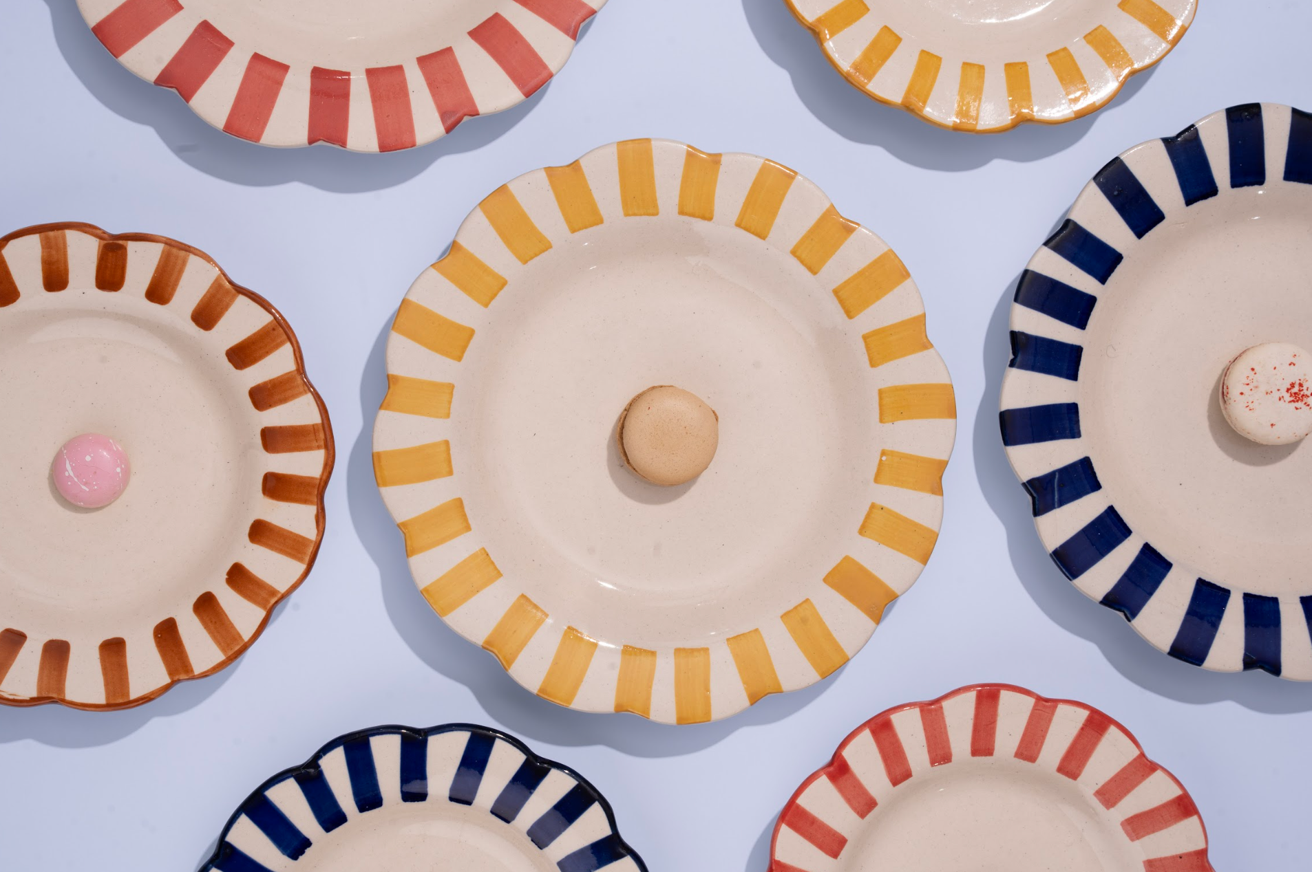 Ceramic Stripe Dinner Plate, Blue- 10 x 10 x 1.25 Inches