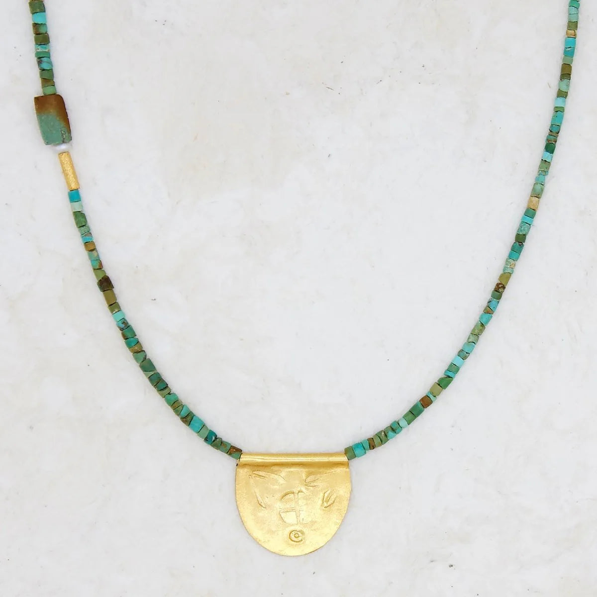 Antique Turquoise With Halfmoon Talisman Necklace