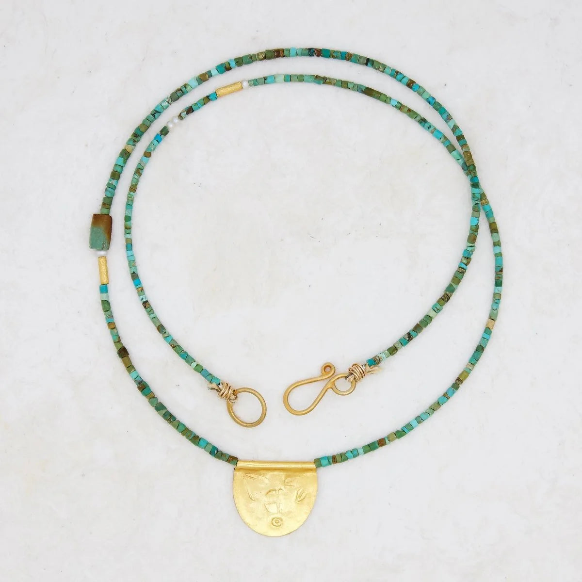 Antique Turquoise With Halfmoon Talisman Necklace