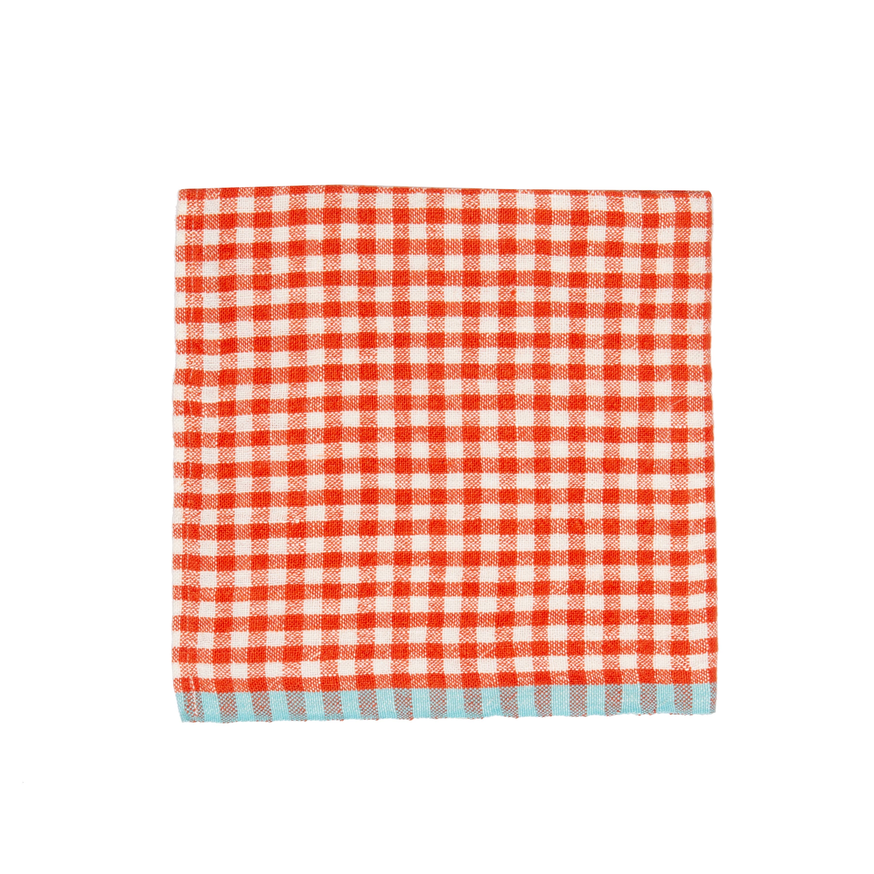 Two-Tone Gingham Orange/Aqua Napkins 20x20 - Set of 4