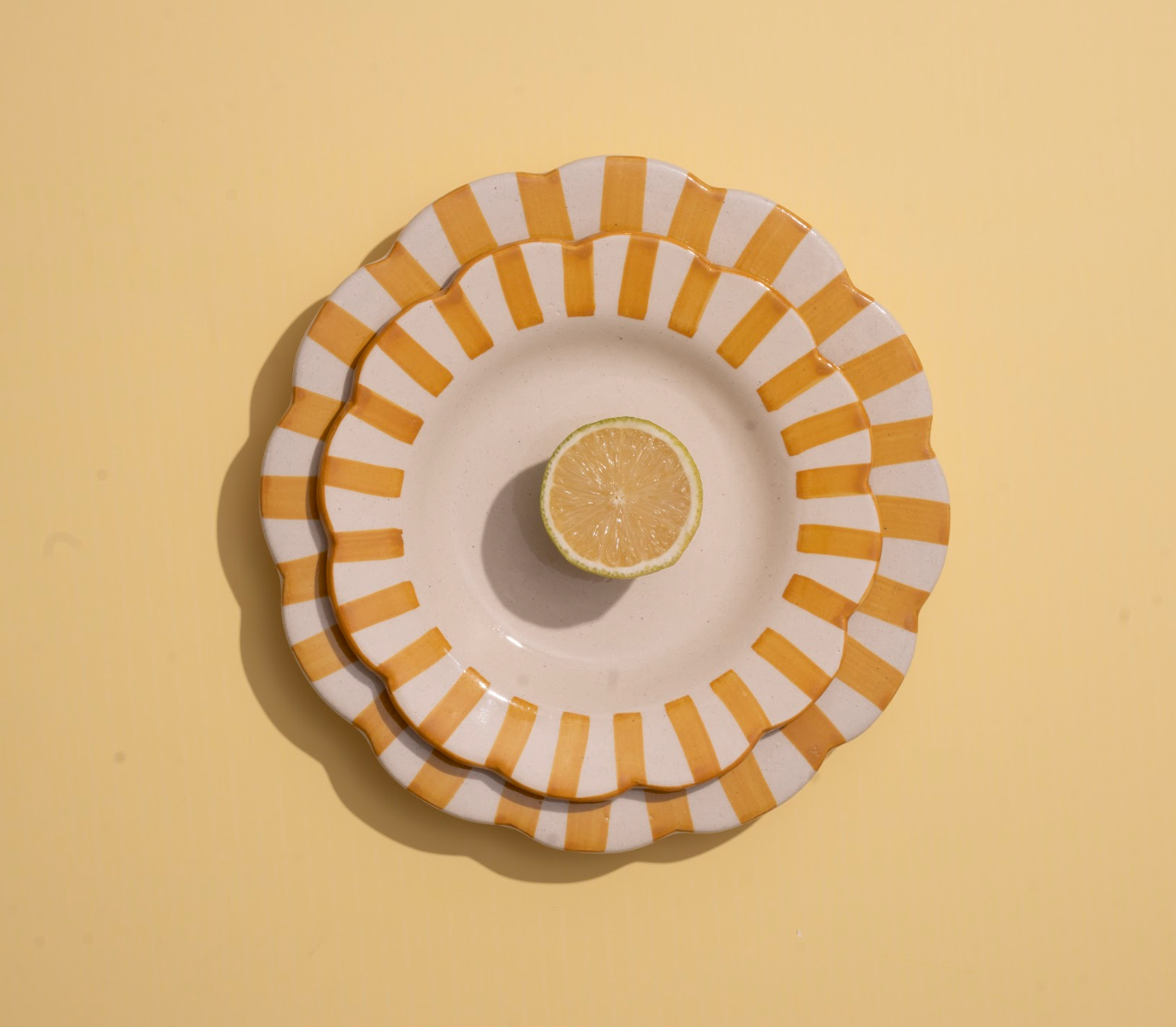 Ceramic stripe Salad Plate, Yellow- 8.25x 8.25 x 1.25 Inches