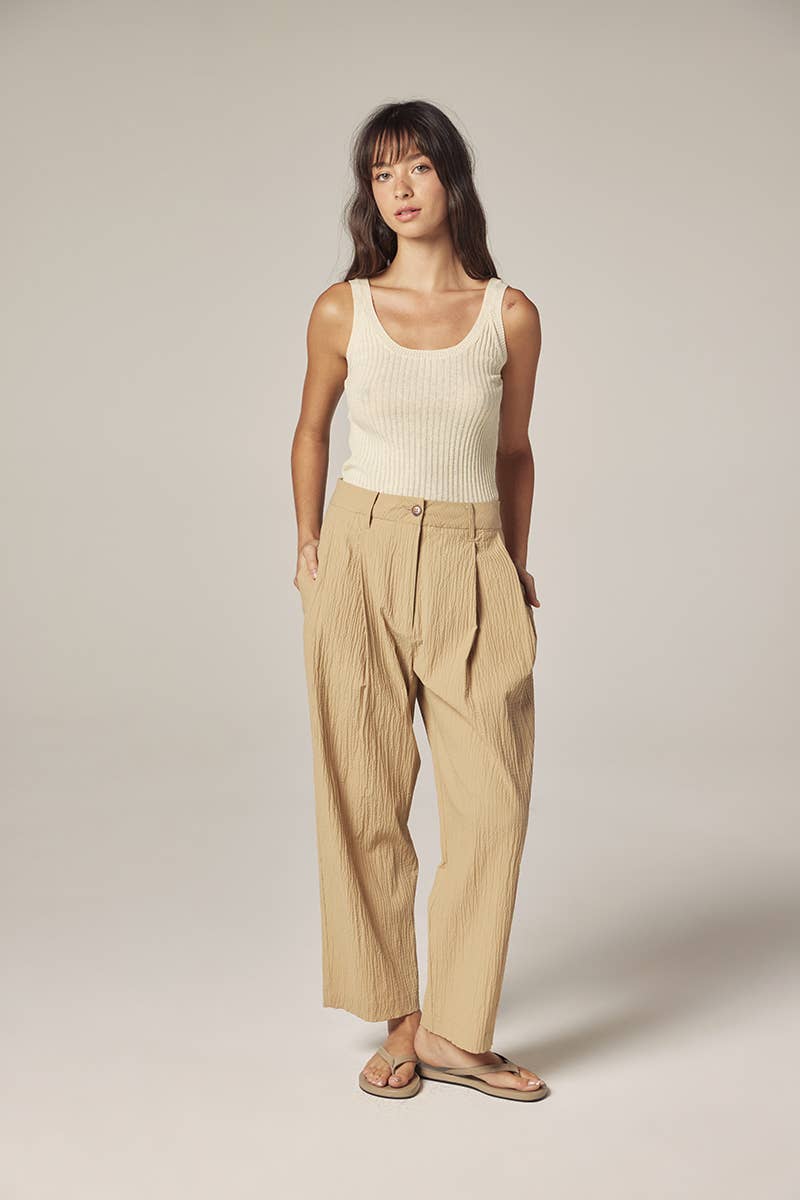 Cotton linen blend rib cami