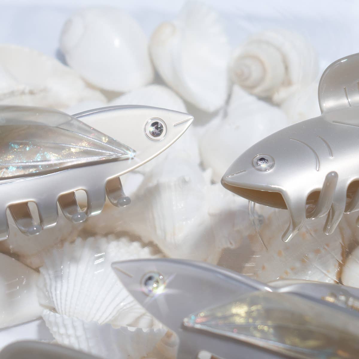 Flying Fish Silver Acetate  Hair Claw Clip with Rhinestone