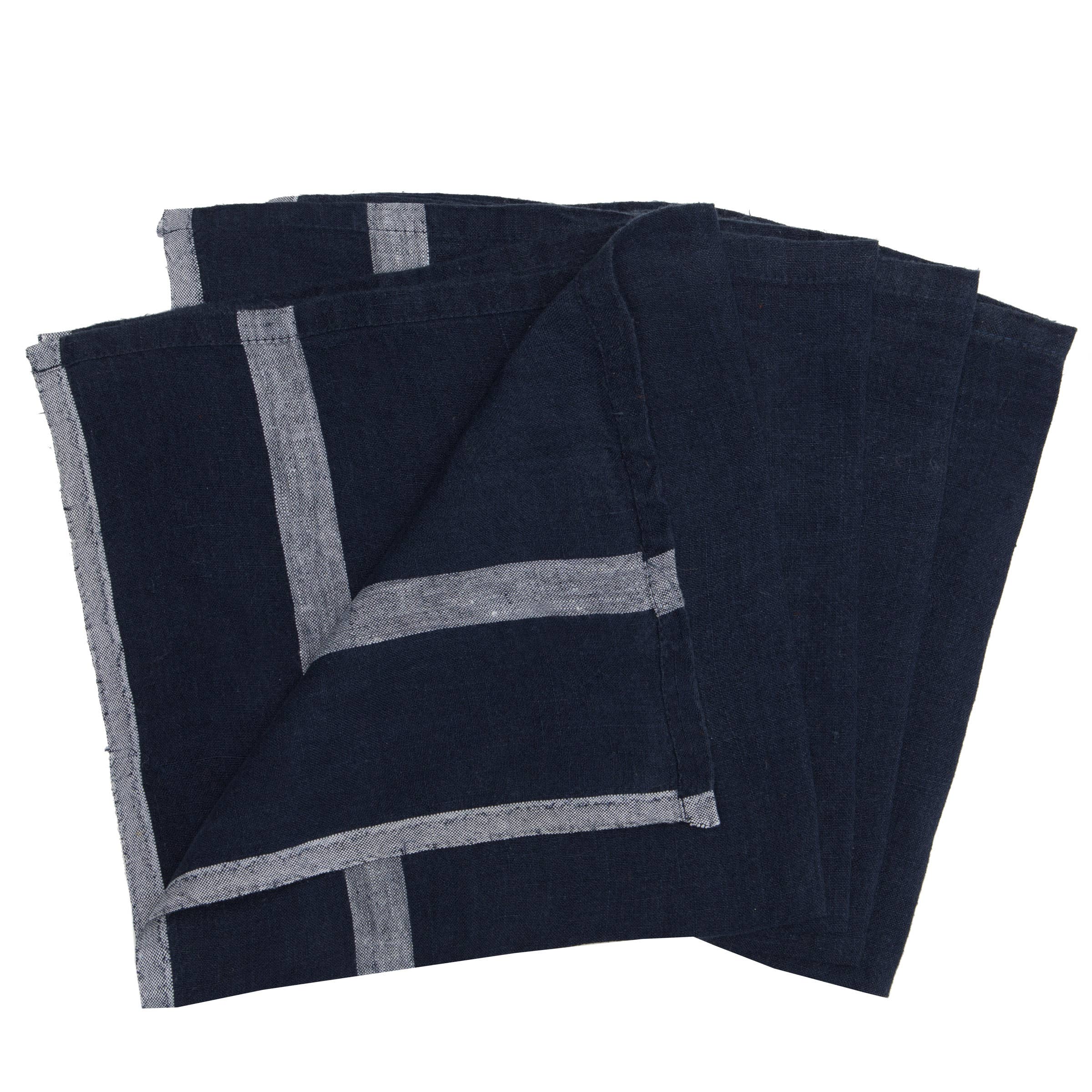 Laundered Linen Indigo/White Napkins 20x20 - Set of 4