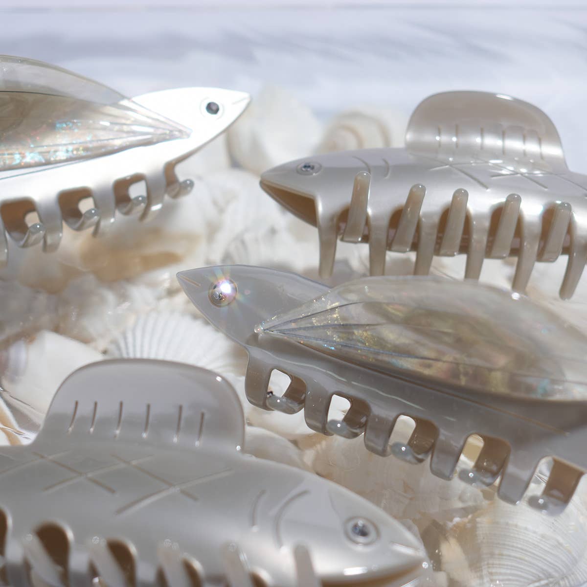 Flying Fish Silver Acetate  Hair Claw Clip with Rhinestone