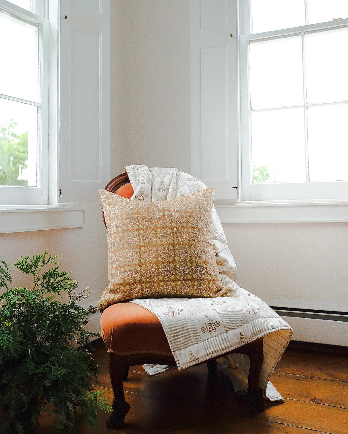 SHABANA - HAND BLOCK-PRINTED REVERSIBLE QUILT THROW - OLIVE