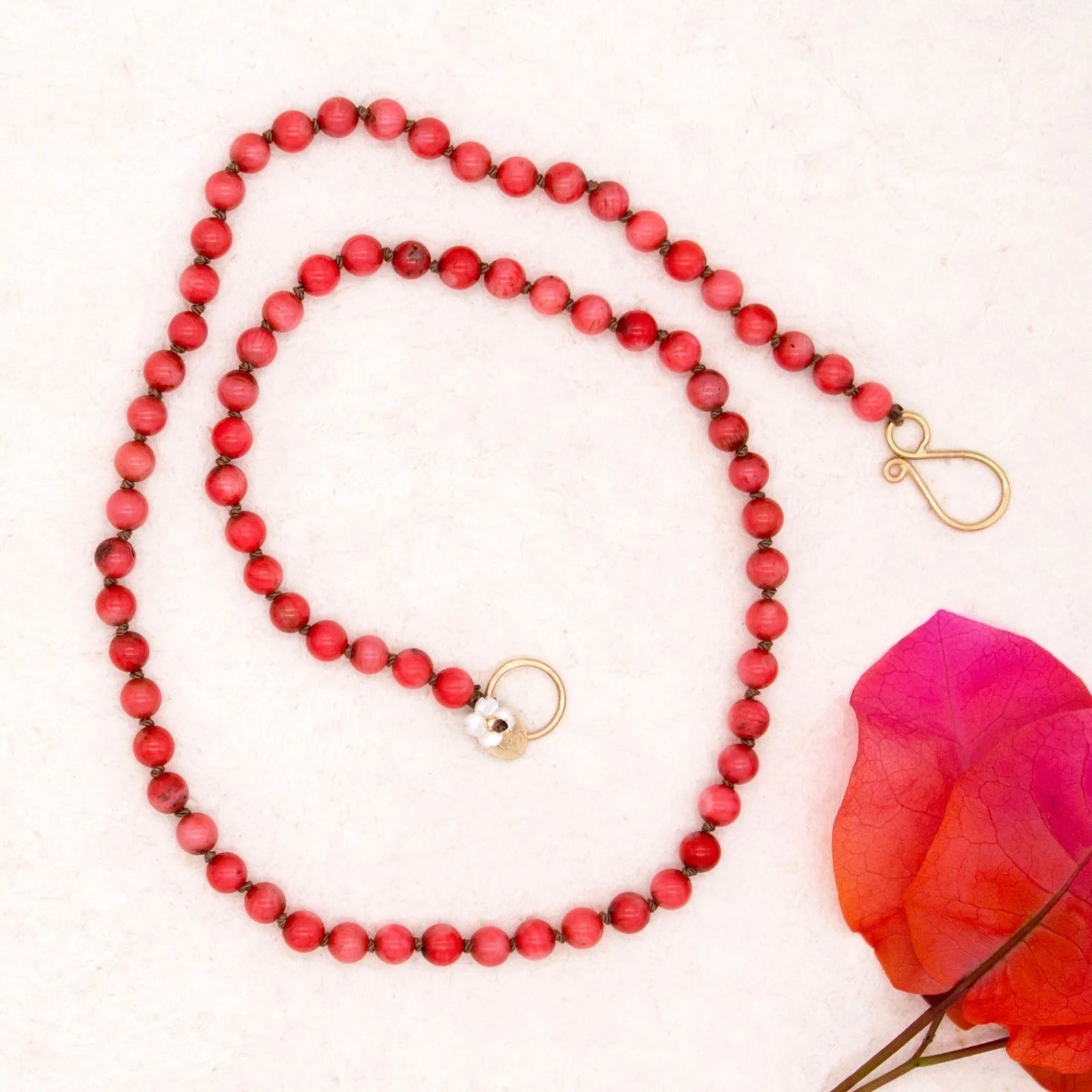 Knotted Italian Pink Coral Necklace