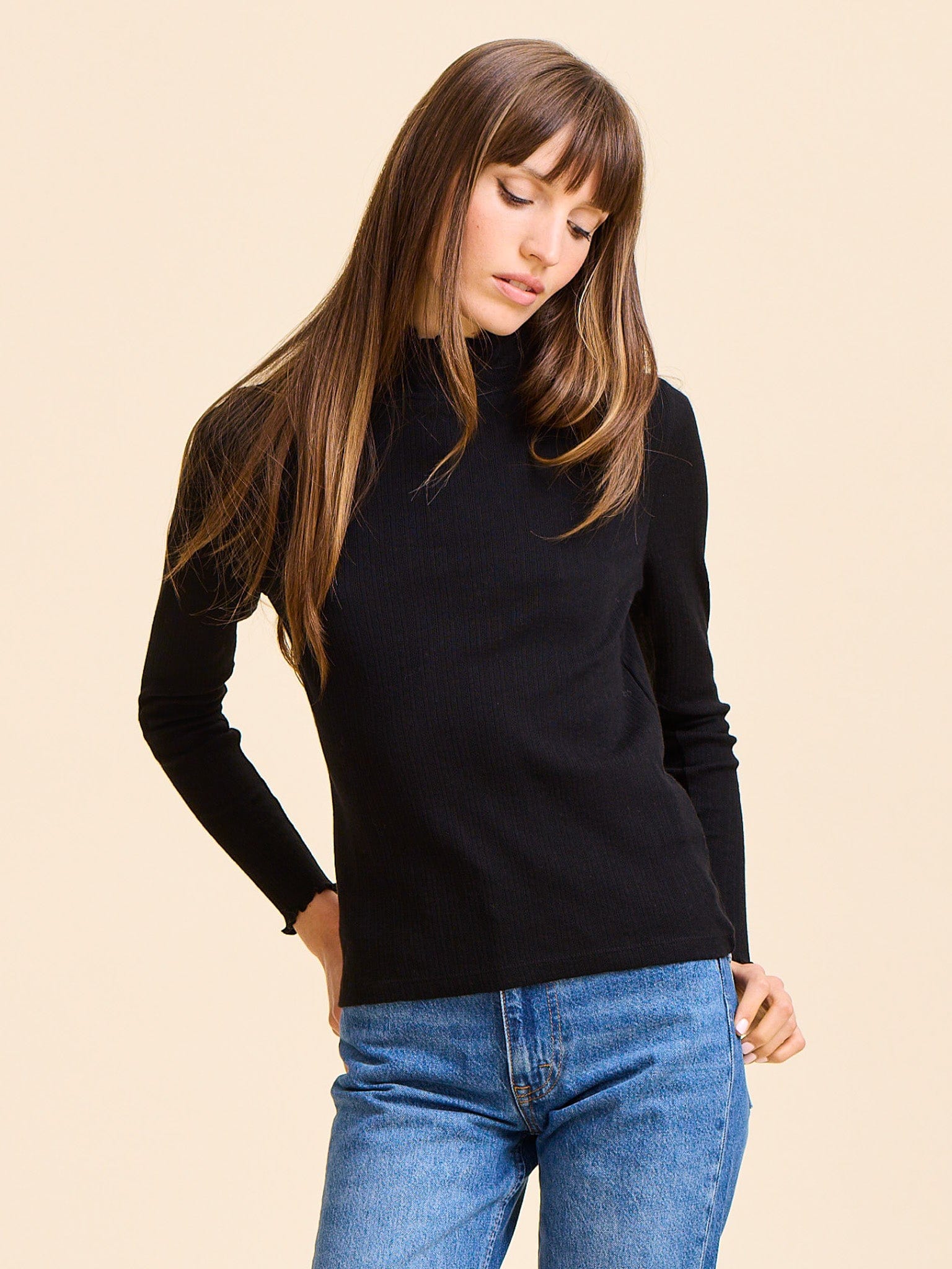 Carmela Pointelle Turtleneck in Black