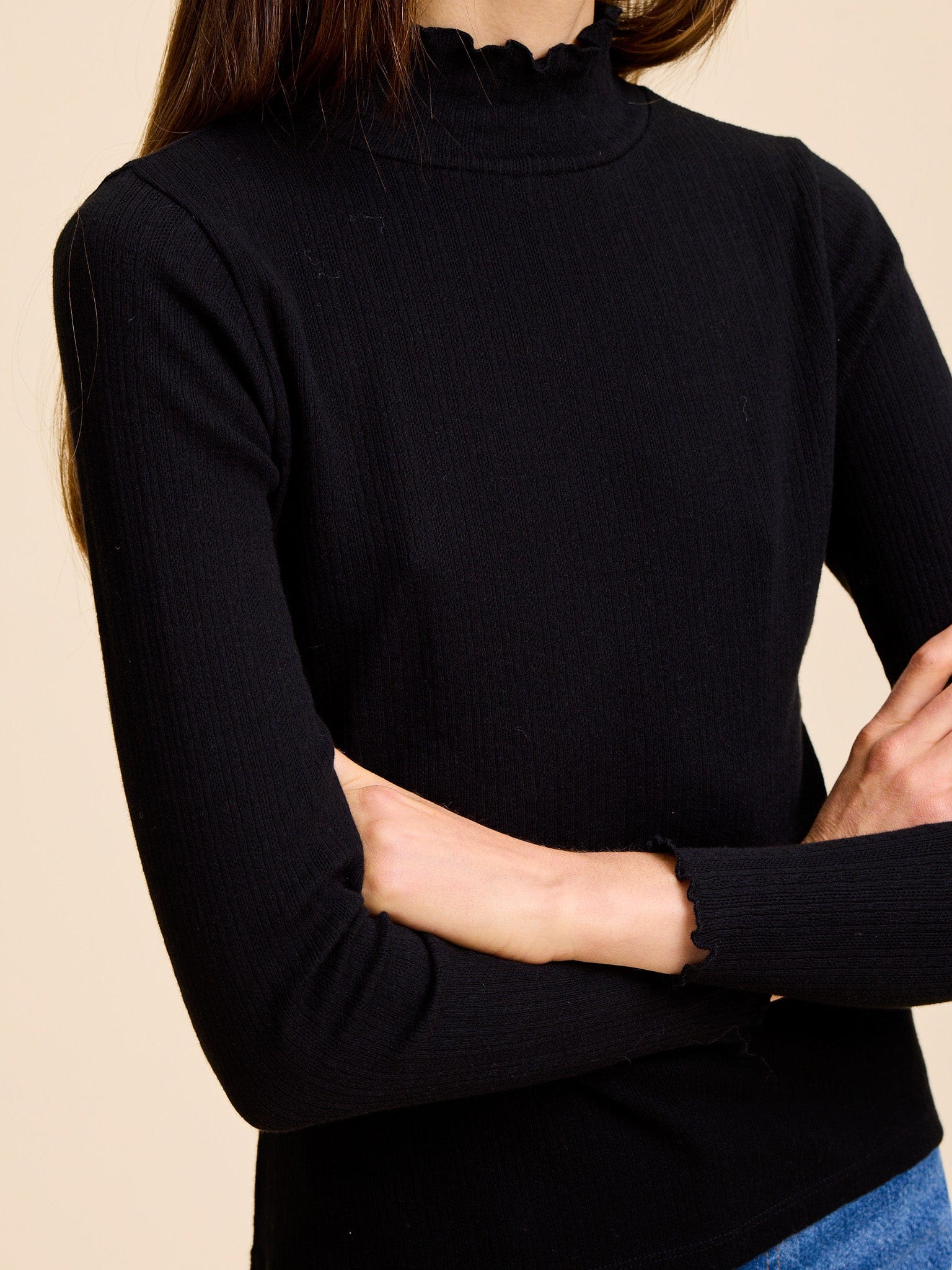 Carmela Pointelle Turtleneck in Black